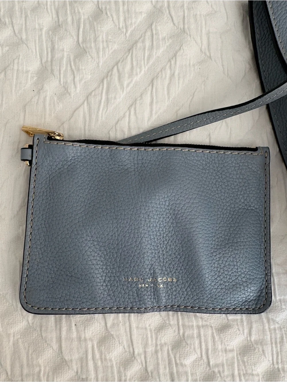 Marc Jacobs Dusty Blue Pebbled Leather Tote with Gold Ring